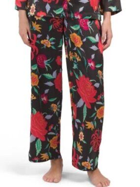 NATORI Black Floral Wide Leg Pajama Pants Size L